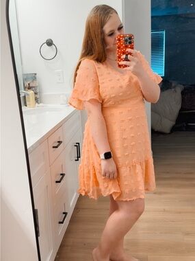 Ruffle Sleeve Peach eyelet Dress